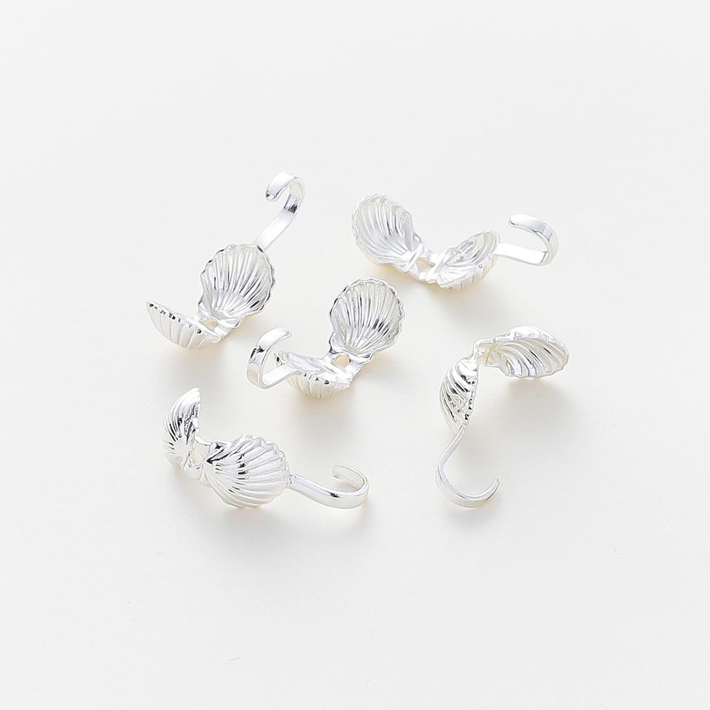 20pcs/lot 14K 18K Gold Color Shell Shape Necklace Calotte Cover Beads With Hook End Crimp Beads For DIY Jewelry Making Supplies