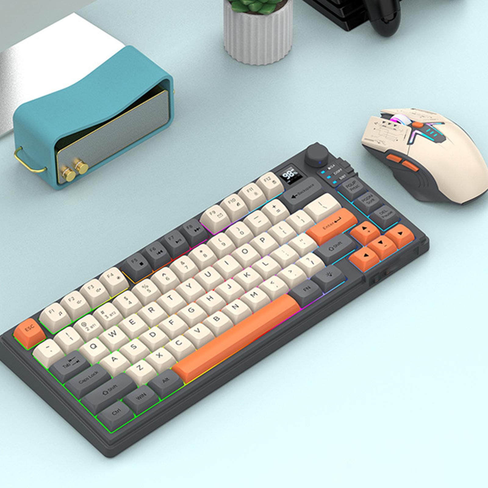 

Беспроводная Bluetooth двухрежимная механическая клавиатура и мышь с дисплейной ручкой в трех цветах шампанского/чёрный