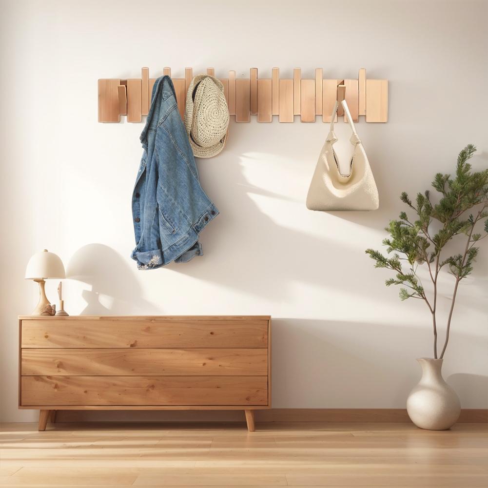 Wall Mounted Coat Rack Hooks Clothes Hangers Natural Wood Wall Mounted Piano Coat Rack for Closet Bedroom Entryway