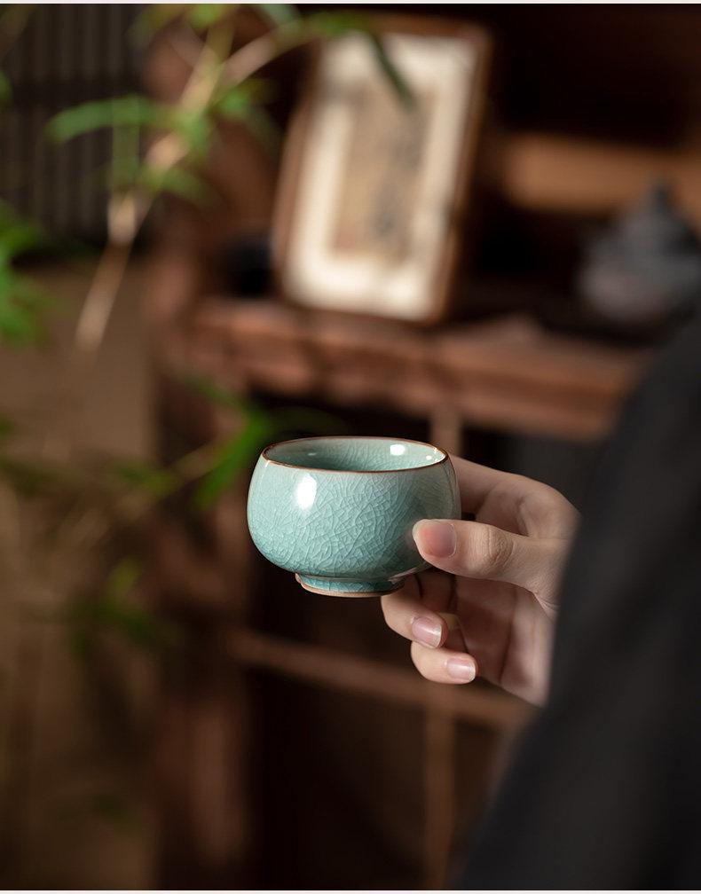 Ru Kiln Ice Crackle Glaze Tea Bowl – High-End Gongfu Ceramic Cup for Personal Use