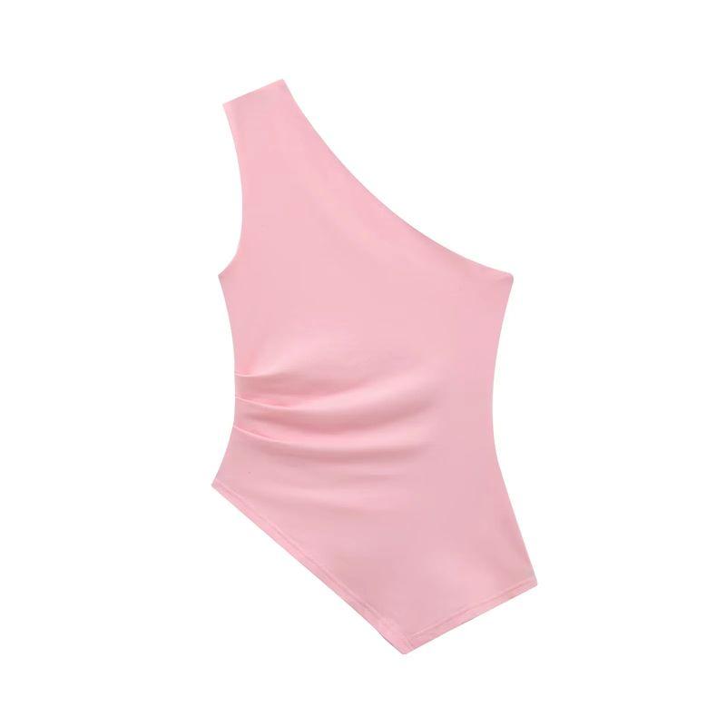 Spring New Women clothes French style Pleat Decorative Cotton Blend Asymmetric Simple Temperament Top 0085182