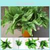 Realistic Fake Persian Grass Artificial Plant Large Leaves 7 Branches Green Home Decor