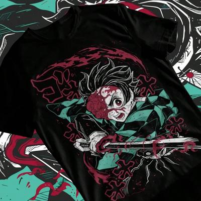 Tanjiro T-Shirt  Kimetsu No Yaiba Manga Nezuko Black Shirt Soft Tee Graphic T Shirts Oversized T Shirt For Wounisex