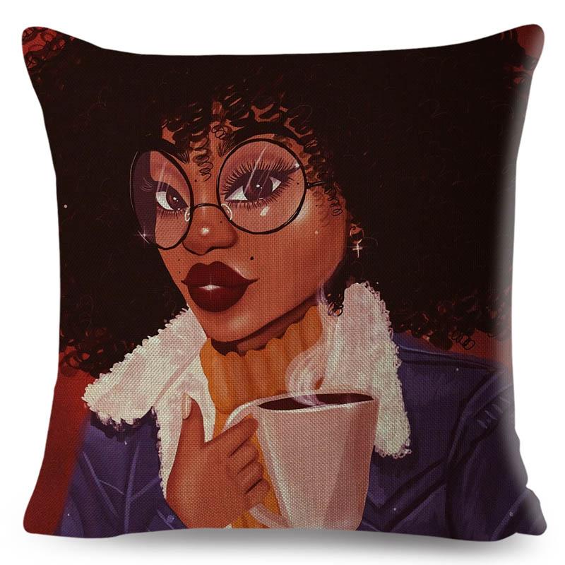 Beautiful Black Women Africa Girl Pillow Case Polyester Decor Colorful Cartoon Cushion Cover For Sofa Car Home Pillowcase 45X45