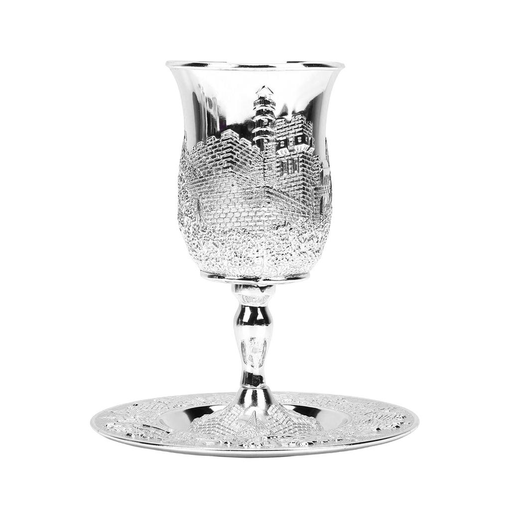 Kiddush Cup Set European Style Multifunctional Vintage Stemmed Wine Cup and Plate for Wedding Festivals