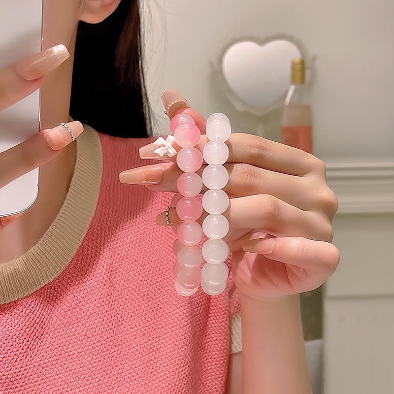 Girls' Buddha Beads Bracelet: Soft Bodhi Seed, Blush Gradient, Ice Transparent Design