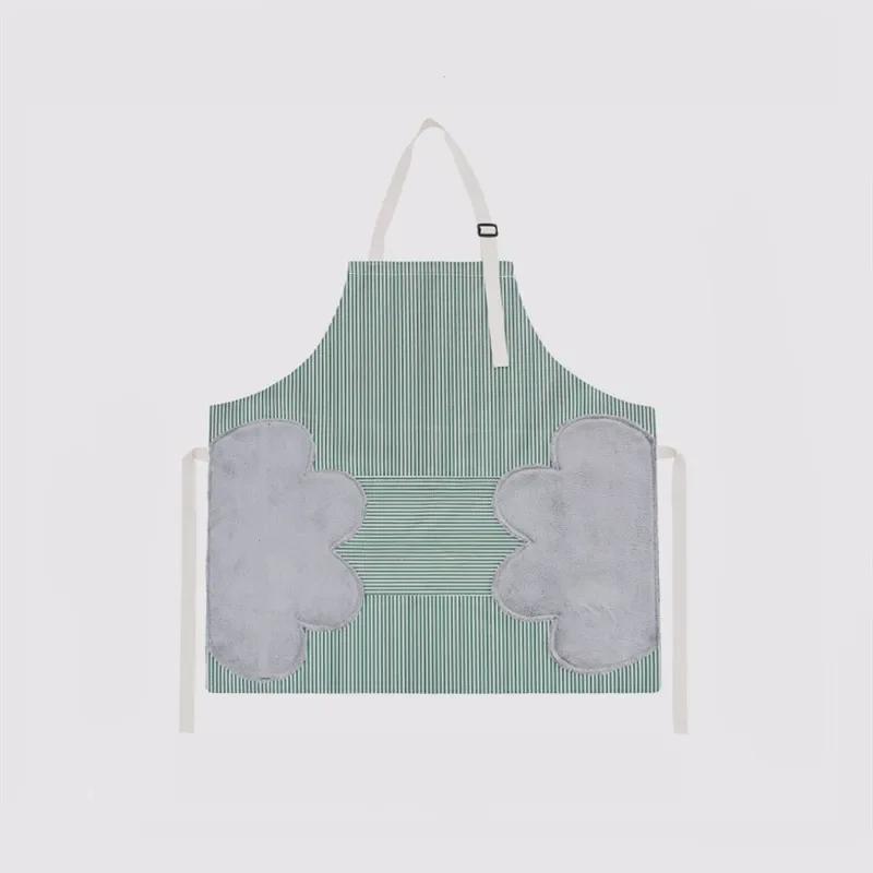 Waterproof Striped Kitchen Apron with Hand Wiping Feature