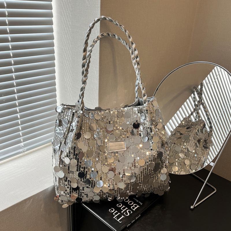 Yogodlns New Shiny Sequins Women's Shoulder Shopping Bag Glitter Handbag Large Capacity Clutch Purse Fashion Party Accessory for Ladies
