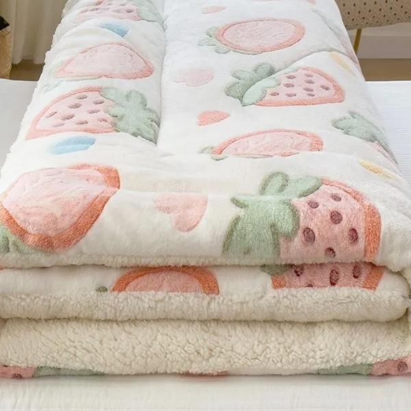 WTEMPO Printed Thickened Fleece Mattress Winter Lamb Woolen Plush Soft Cushion Household Single & Double Bed Mattress School Dormitory Single Quilt