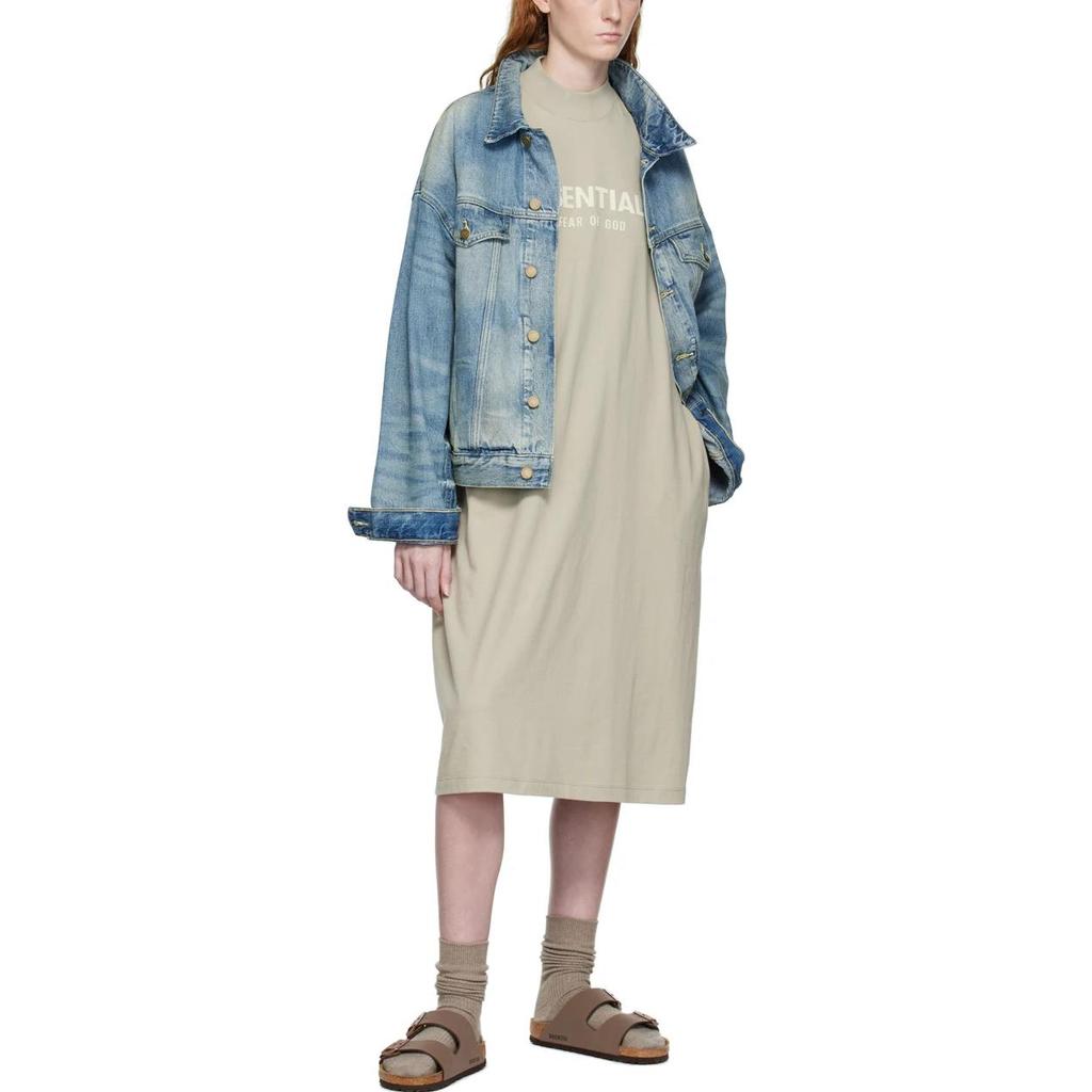 Fear Of God Essentials FW22 Gray Short Sleeve Midi Dress Smoke Letter Print Women dress FOG-FW22-062