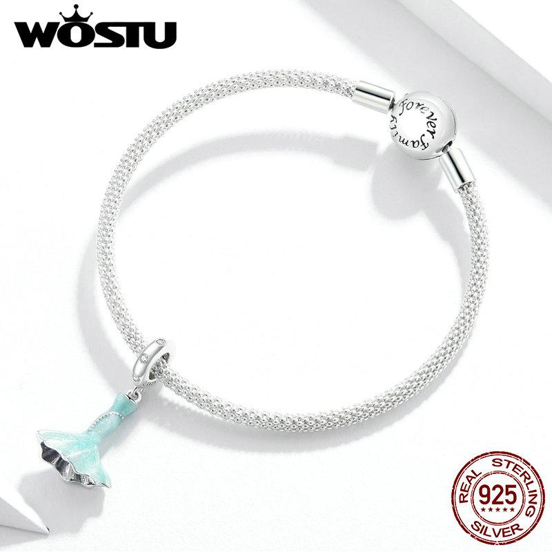 WOSTU Warm Fishtail Skirt Charm Fit Original Bracelets & Bangle 925 Sterling Silver CZ Fine Jewelry Make Gift