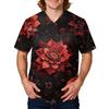 Men's Halloween Print Scrub Top Short Sleeve for Work Uniform