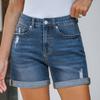 Neue Sommer Damen Straight-Leg, Slim-Fit, Abgenutzte und Hochgekrempelte Denim Shorts