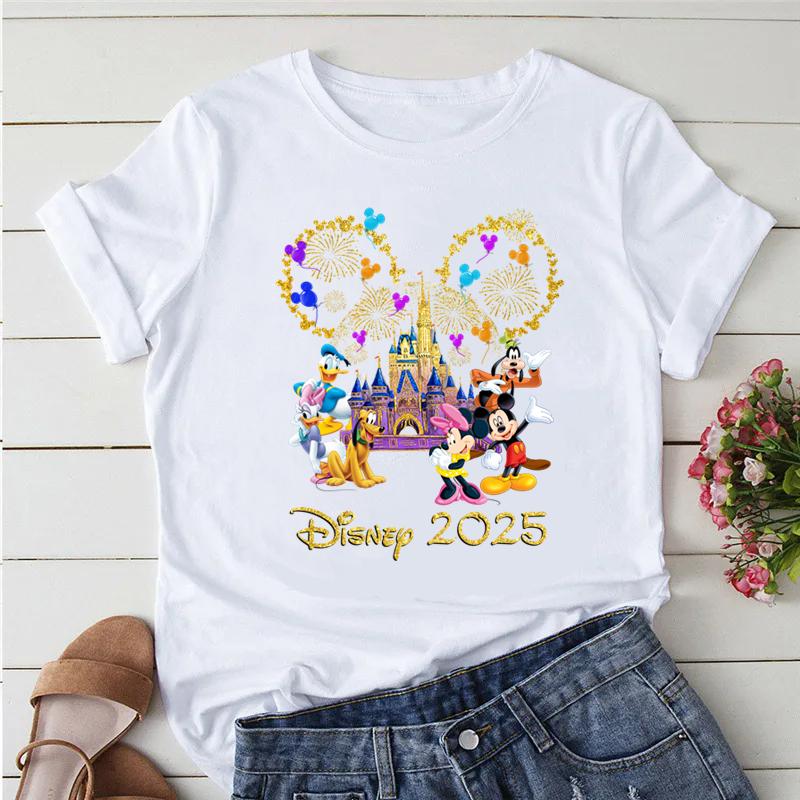Disney Trip 2025 Printed Women Clothing White T-Shirts Y2k Fashion Female Streetwear Casual Tops Tee