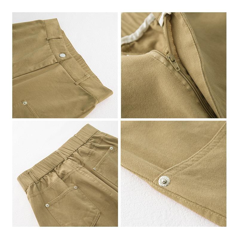 Cotton Navy Blue Rivet Tooling Jeans Women's Autumn New High-waisted and Thin Casual Scimitar Wide-leg Pants