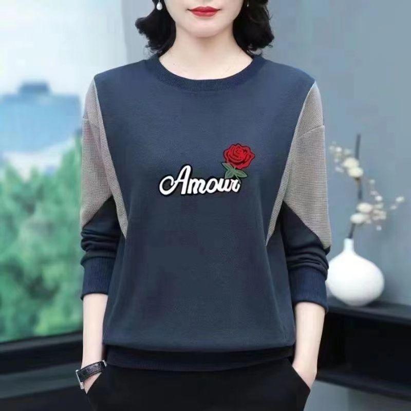 Pure Cotton Long Sleeves T-Shirt Women's Spring & Fall 2025 New Arrival Middle-Aged Ladieswear Sweatshirt Loose plus Size Slim-Fit Top Bottoming Shirt