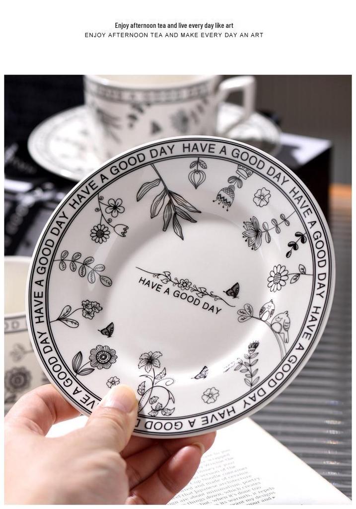 Exquisite Retro Floral Black & White Coffee Cup Set - Luxury Summer Gift Box