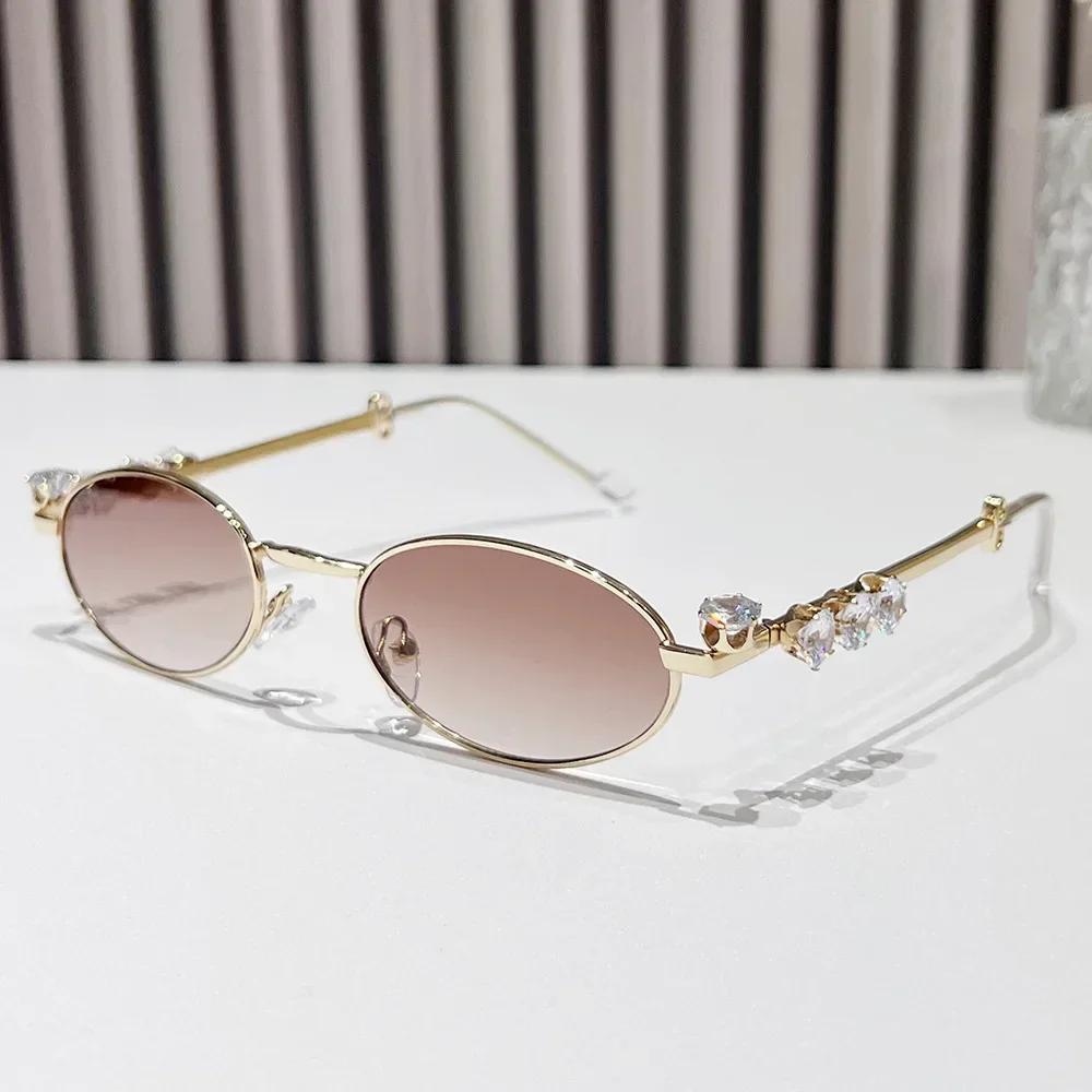 Metal Oval Shades Women Men Rhinestone Diamonds Sunglasses Unisex Bling Eyeglasses Frames Uv400 Fashion Eyewear Glasses