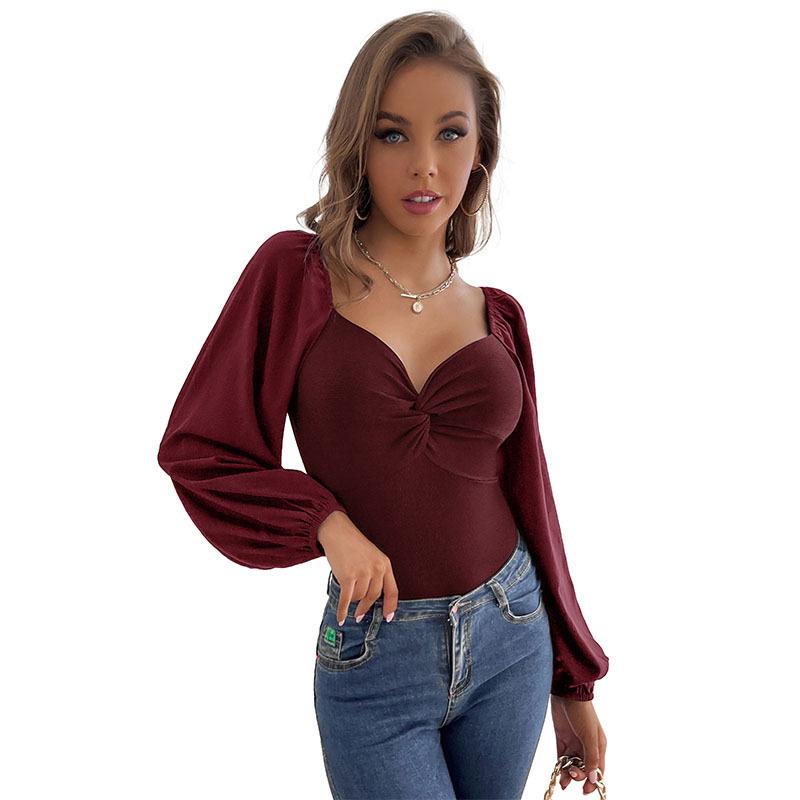New French Twist Ladies V-Neck Long Sleeve Bodysuit Tight Corset Style Bodysuit Women