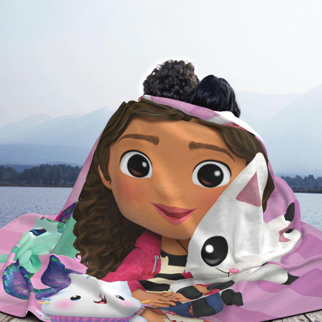 Gabbys Dollhouse Cartoon Blanket Velvet Summer Portable Super Warm Throw Blanket for Bedding Travel Bedspreads