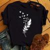 Fashion Women T Shirt Funny Butterfly Feather Print Tshirt T Shirt Summer Short Sleeve Tops Tee Female Feather T-shirts