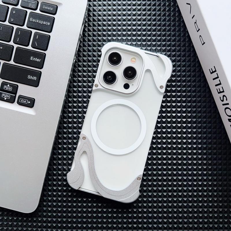 

2025 Новый магнитный металлический чехол Dolphin Borderless Anti Drop Case с присоской, подходит для iPhone 15/16 Promax/16 Pro Phone 14 pro max Cases iPhone 16 Pro Max серебряный