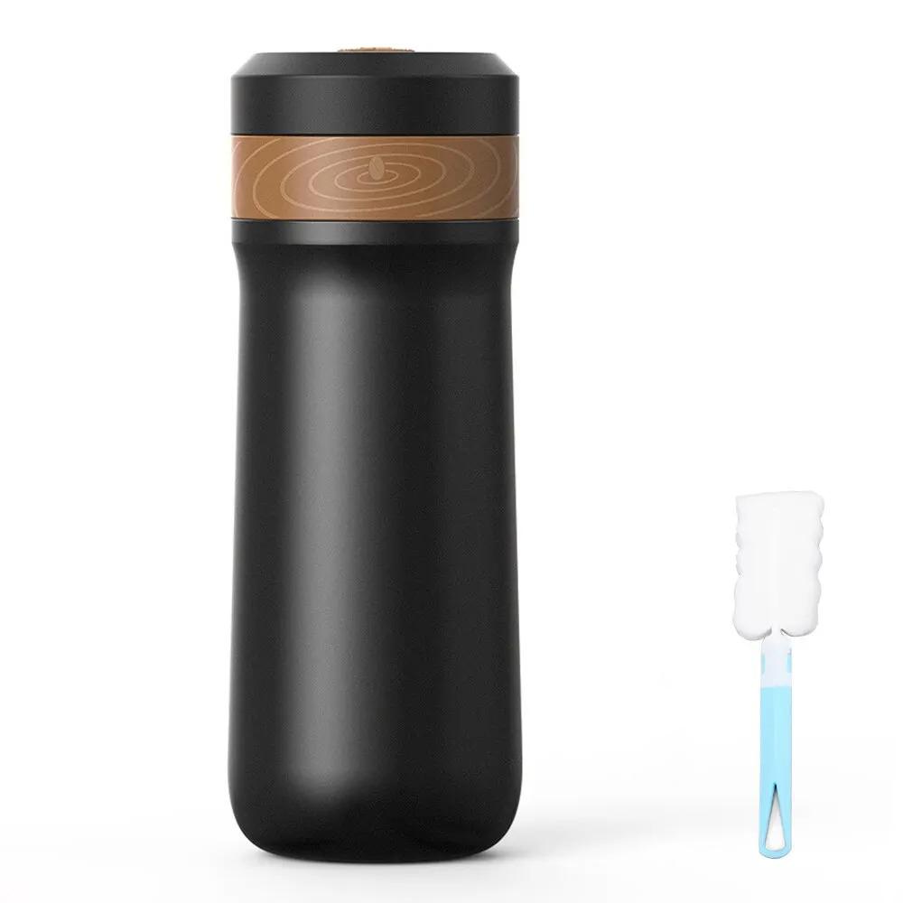 

Portable French Press Coffee Mug 304 Stainless Steel 320ml Travel Thermos With Double Filter 8H Hot 12H Cold чорний