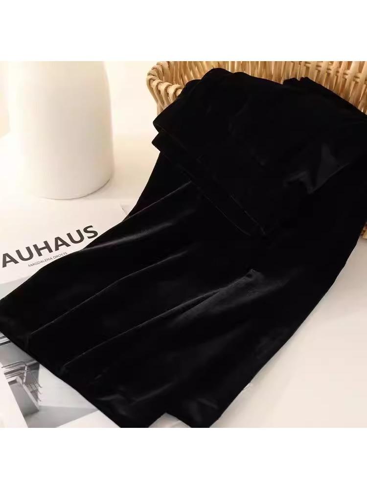 Women's Gold Velvet Wide-Leg Pants - Autumn/Winter 2025 High-Waisted, Plus Size, Elegant Drape Style