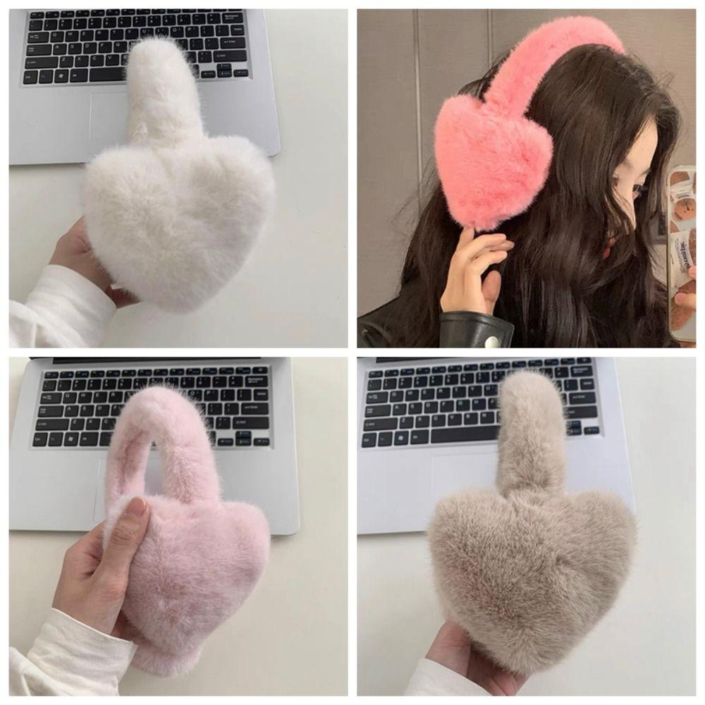 Windproof Love Heart Plush Earmuffs Solid Color Women Ear Cover Kawaii Winter Earflap  Outdoor