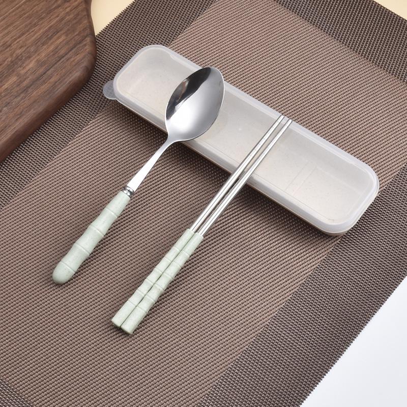 Wheat Straw Stainless Steel Portable Cutlery Set: Fork, Spoon & Chopsticks for Students, Office, and Travel