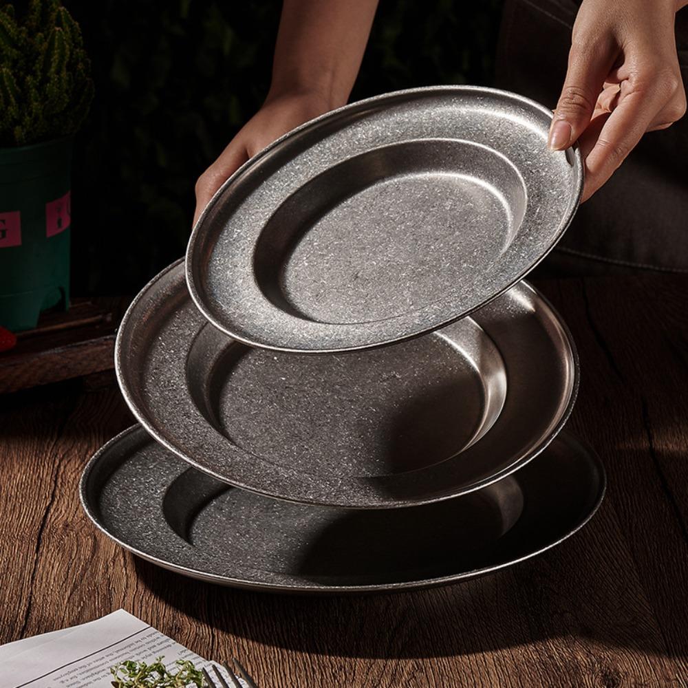 

Thickened Stainless Steel Disc Shallow Dessert Plate Food Container Barbecue Dish Restaurant S золотой