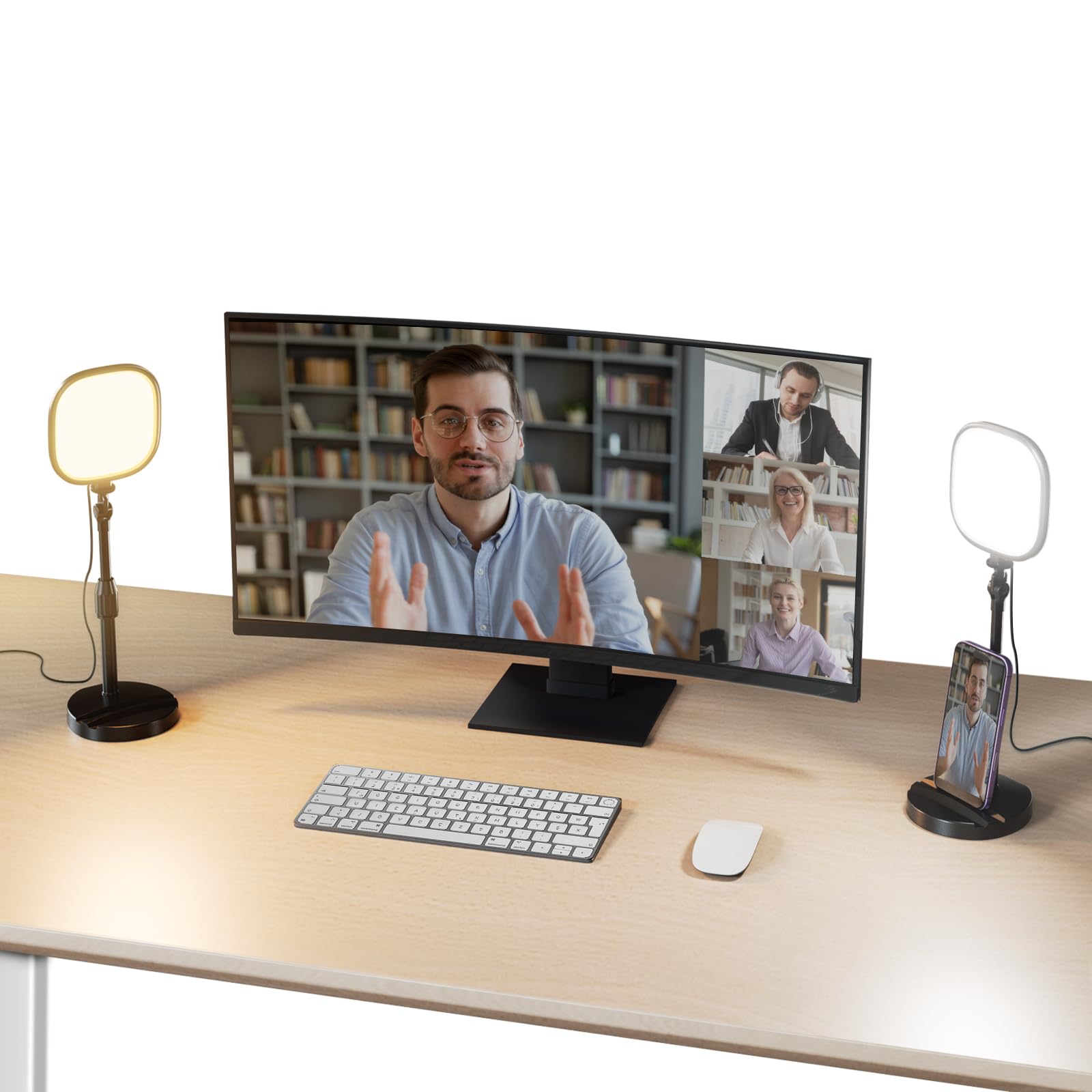 

NEEWER BASICS 5-inch LED Video Light with Tabletop Rings, Set of 2, Full-Screen Selfie Light with Desk Stand, Edge-Lit, 10W, Bi-Color, 5 Color Modes,