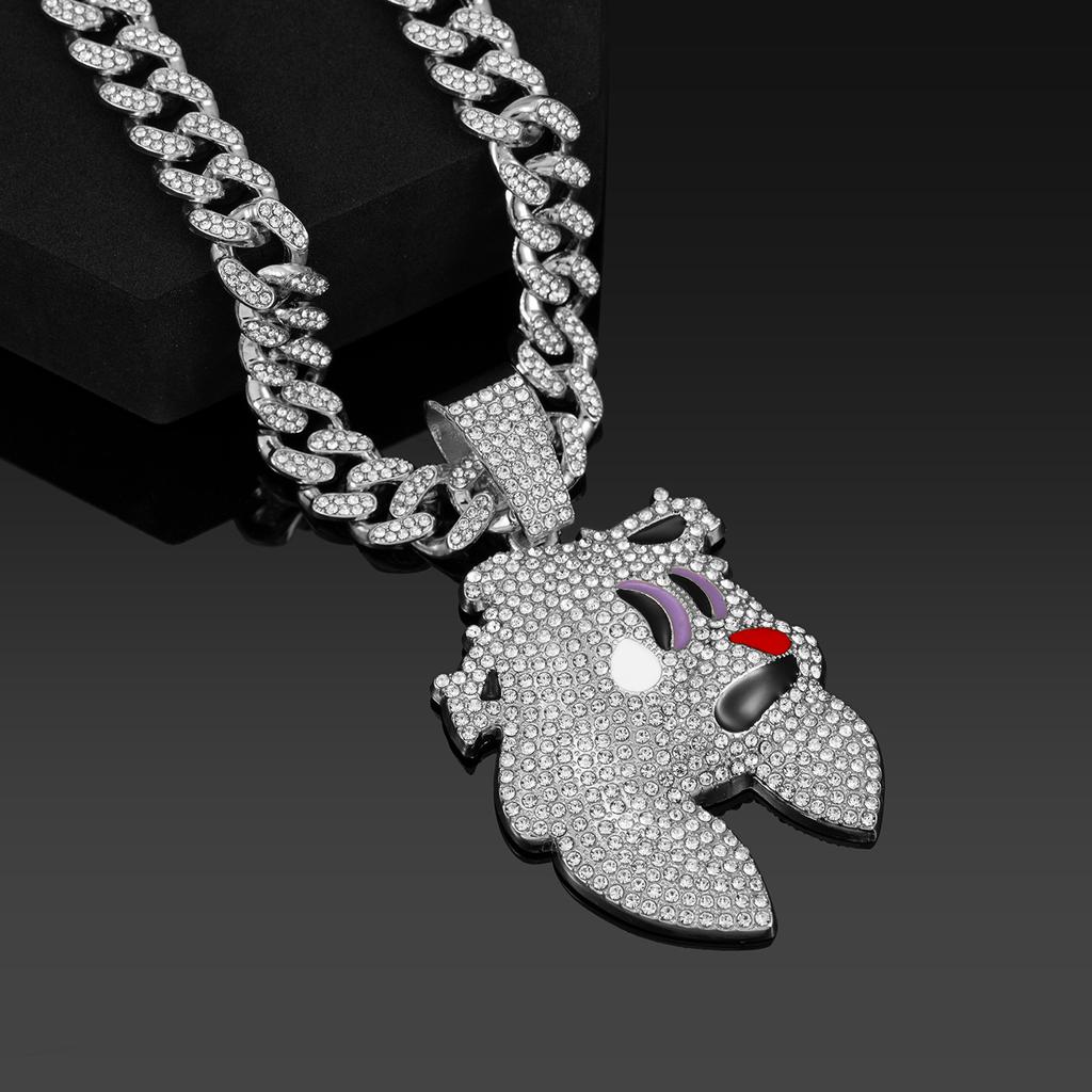 Trendy Iced Cartoon Rabbit Elf Pendant Alloy Gold Cuban Link Chain Unisex Hip Hop Crystal Rhinestone Rappers Enamel Design