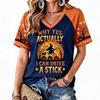 Women's Halloween Print Raglan Short Sleeve T-Shirt