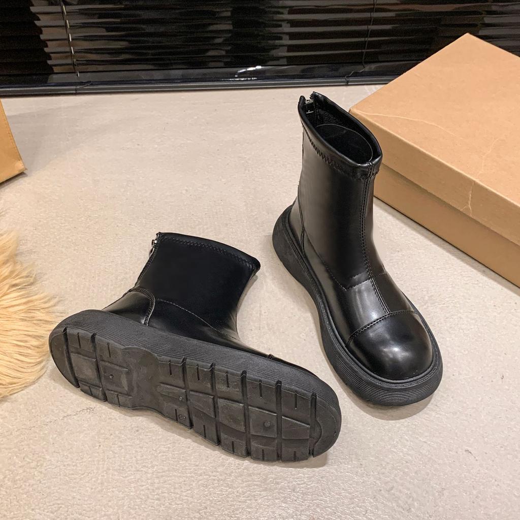 Martin Boots Winter Velvet Women's Short Tube 2025 New Spring and Autumn Single Boots Small Muffin Thick-soled Elastic Thin Boots
