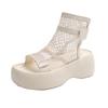 Fashion European Station Woven Cutout Fishnet Shoes Platform Trifle Roman High Top Sandals Small Cold Boots Girl