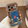 Korean Cartoon Embroidery Plush Animals Leather Texture Phone Case For iPhone 17 13 14 15 16 12 11 Pro Max Shockproof Soft Cover