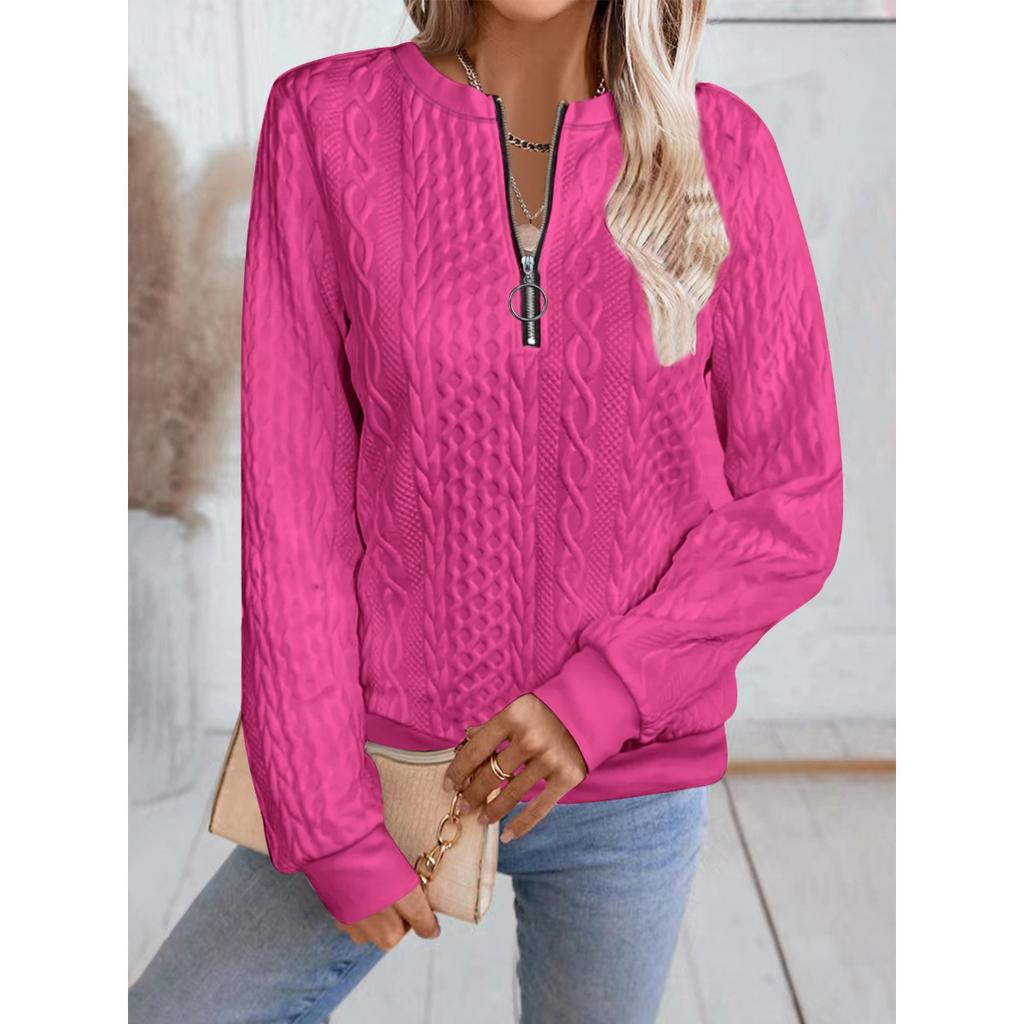 Ladies, Casual, Collar Zipper, Long Sleeved Hoodie, Women's Clothing, T-shirt