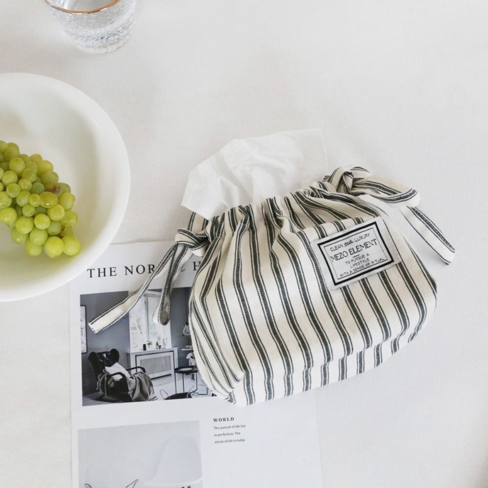 Cotton Stripe Napkin Holder Exquisite Tissue Storage Box Home Use Drawstring Tissue Bag  Kitchen