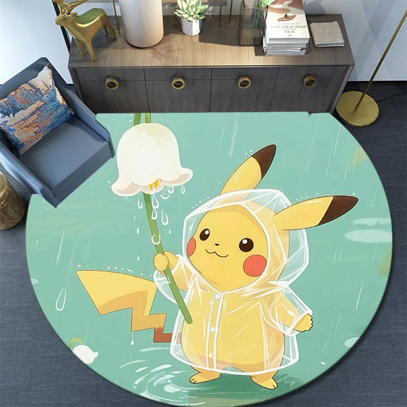 Pikachu,Round Area Rug,Carpet Rug for Living Room Bedroom Sofa Playroom Decor,Non-slip Floor Mat