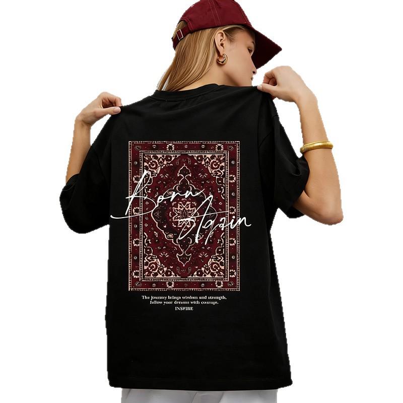 Schickes Retro-Oversize-Kurzarm-T-Shirt aus 100 % Baumwolle - Trendiges Top im europäischen & amerikanischen Stil