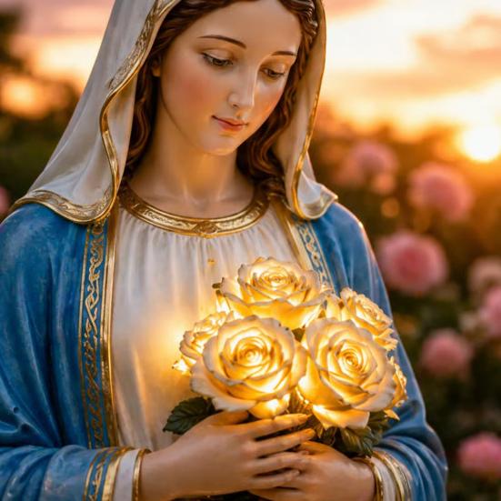 Blessed Mother Garden Light Statue with Flower USB Lamp Ornament Weather-Resistant Glowing Rose Decorative Lamp for Outdoor