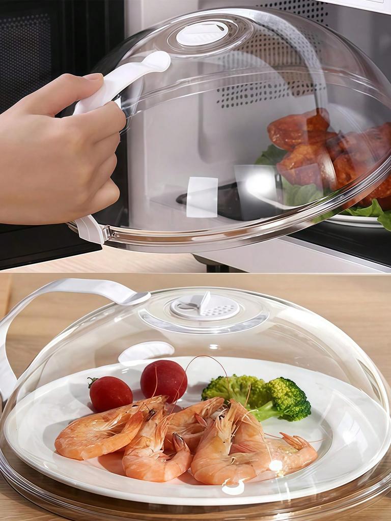 1pc Transparent Microwave Splash-Proof Pot Lid With A Handle And A Bowl And Plate Service Lid. Must-Have For Home Kitchens