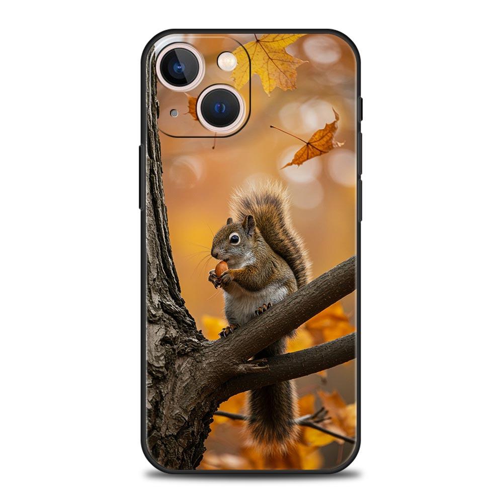 Cartoon Animal Bear Fox Squirrel Luxury Phone Case For iPhone 17 Air 16 Plus 13 15 14 12 11 Pro MAX 7 8 SE Soft TPU Black Cover