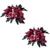 Halloween Artificial Rose Flowers Red&Black Silk Fake Maple Leaves Candlestick Wreath for Home Party Dining Table Candle Holders