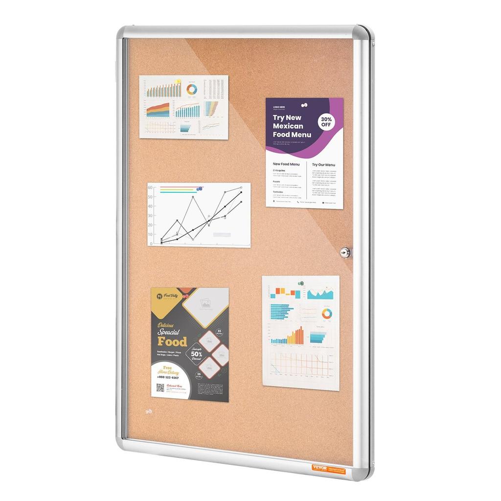 36"x24" Enclosed Cork Board with Aluminum Frame Lockable Bulletin Board