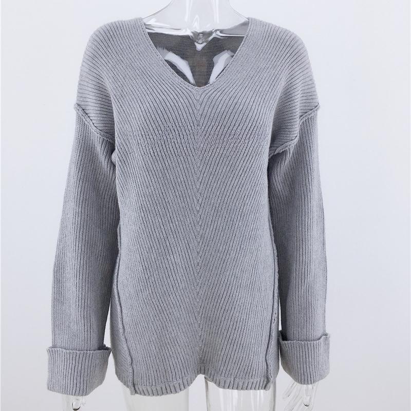 

IHUASU женский осенне-зимний свободный вязаный свитер большого размера, однотонный свитер с V-образным вырезом XL серый