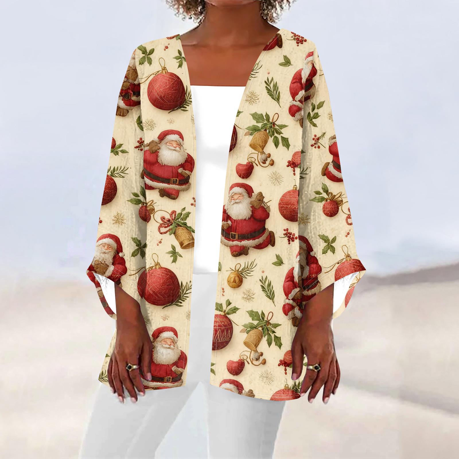 

Женский повседневный и модный кардиган-куртка средней длины, легкий, с рождественским принтом S бежевый