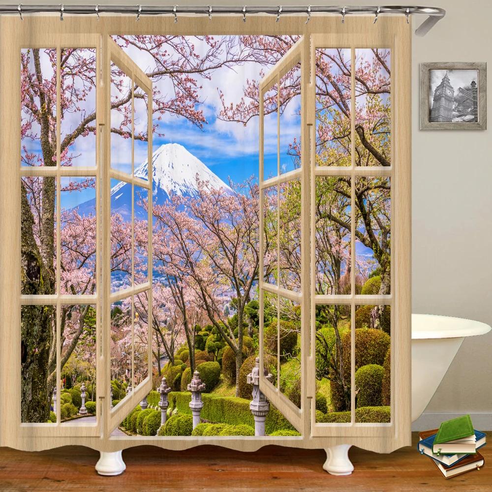 3D European Rural Town Flowers Landscape Printing Bathroom Waterproof Shower Curtain Polyester Curtain Home Decoration Curtain