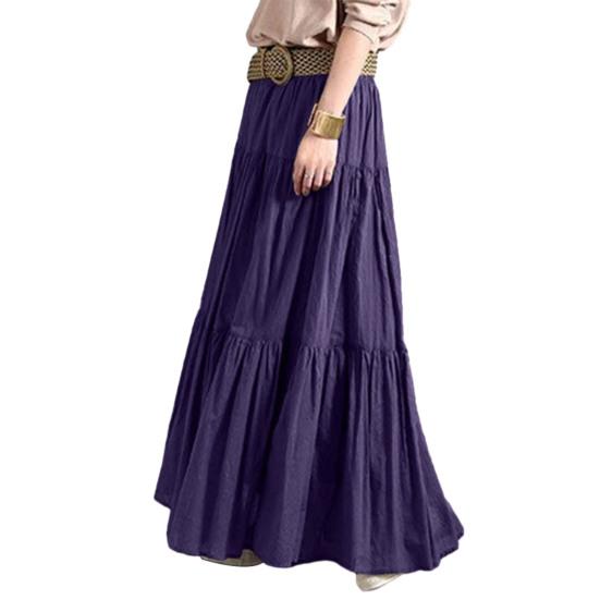 

Women Maxi Skirt High Waist Ruffle Splicing Large Hem Long Skirt Pure Color Work Leisure Travel Skirt M фиолетовый